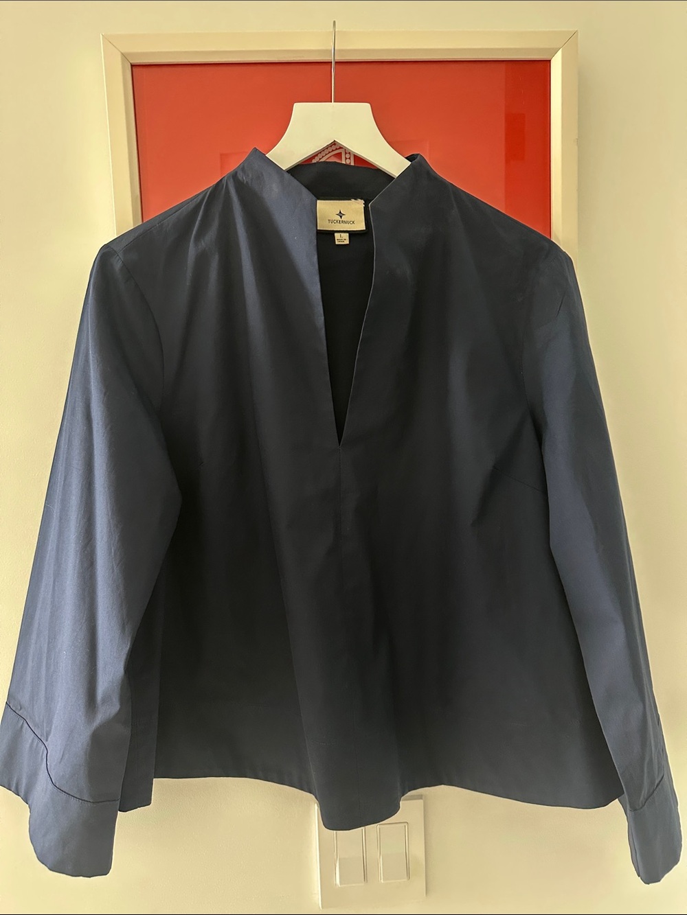 Tuckernuck Navy Split-Neck Long-Sleeve Blouse - Large - Picture 6 of 6